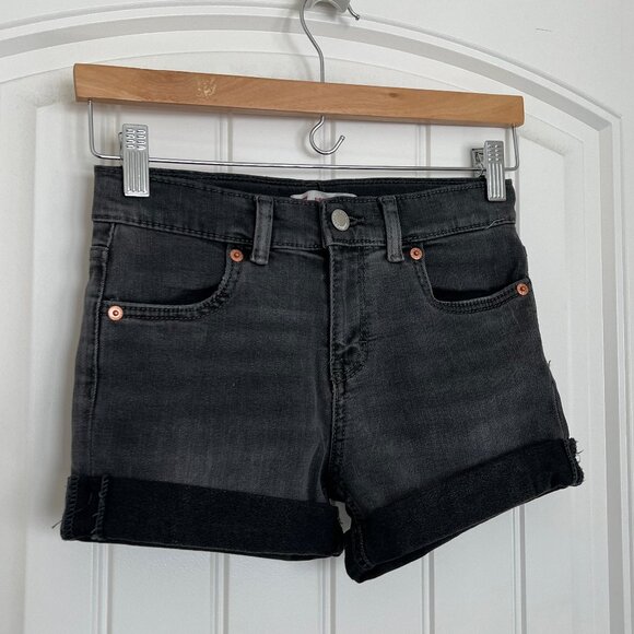 NWOT Levi's Girls' Kids Girlfriend Black Cuffed Stretch Midrise Shortie Sz 10 - Picture 1 of 9